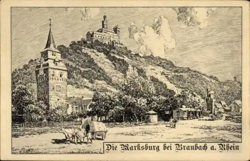 Künstler Ak Braubach am Rhein, Marksburg