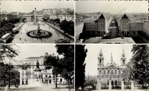 Ak Lisboa Lissabon Portugal, Rossio, Areeiro, Pr. Luiz de Camoes, Basilica da Estrela