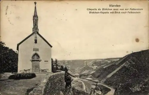 Ak Vianden Luxemburg, Bildchen Kapelle mit Blick nach Falkenstein