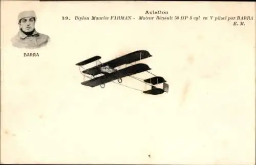 Ak Aviation, Doppeldecker Maurice Farman, Pilot von Barra