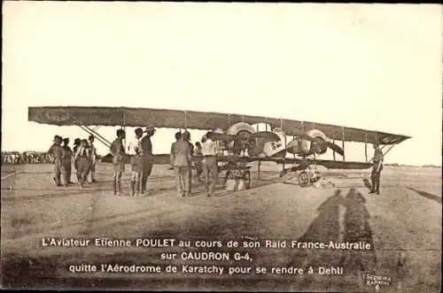 Ak-Flieger Etienne Poulet während seines französisch-australischen Angriffs auf Caudron G-4