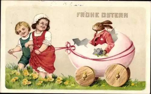 Präge Ak Glückwunsch Ostern, Osterhase, Kinder, Osterei