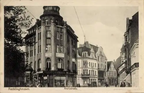 Ak Recklinghausen im Ruhrgebiet, Breitestraße, Zigarrengeschäft, Kaiser-Café, Litfaßsäule