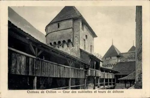 Ak Chillon Montreux Kanton Waadt, Schloss, Cour des oubliettes, Wehrtürme