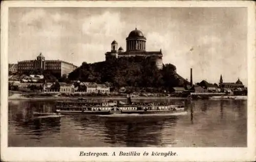 Ak Esztergom Gran Ungarn, Dom, Umgebung, Dampfer