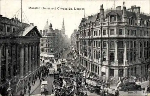 Ak London City England, Mansion House und Cheapside