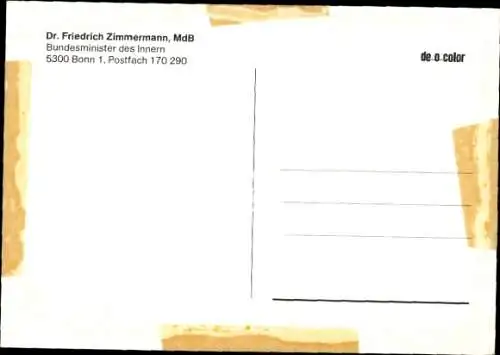 Ak Friedrich Zimmermann, Politiker, Portrait, Autogramm