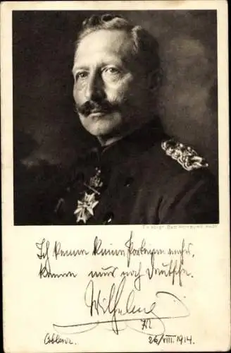 Ak Kaiser Wilhelm II., Portrait, Ich kenne keine Parteien mehr, Zitat 1914