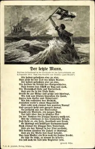 Künstler Ak Bohrdt, H., Gedicht, Der letzte Mann, Heinrich Röser