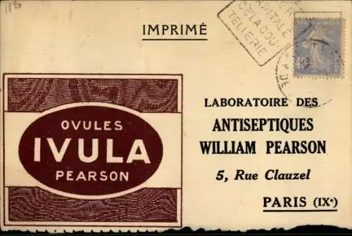 Ak Reklame, Ivula Pearson Ovules, Antiseptics Laboratory, William Pearson, Paris