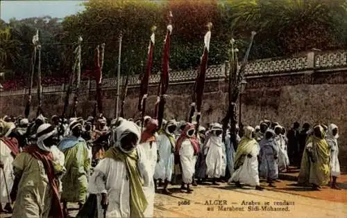 Ak Algier Algier Algerien, Araber auf dem Weg nach Marabout Sidi-Mohamed