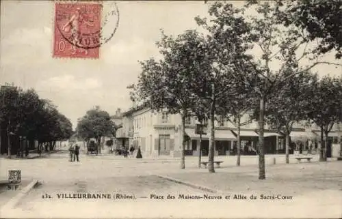 Ak Villeurbanne Rhône, Place des Maisons-Neuves, Allee du Sacre-Coeur