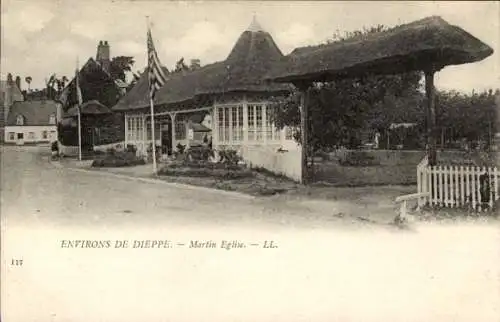 Ak Martin Eglise Seine Maritime, Hotel Restaurant du Clos Normand, Flagge