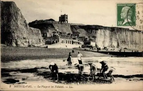 Ak Mesnil Val Seine Maritime, Strand, Falaises, Turm