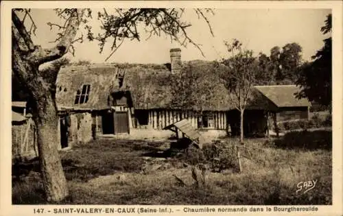 Ak Saint Valéry en Caux Seine Maritime, Chaumiere normande dans le Bourgtheroulde