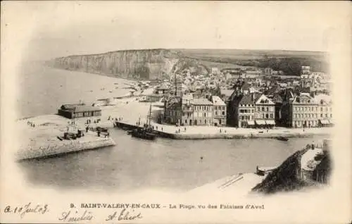 Ak Saint Valery en Caux Seine Maritime, Plage, Vu des Falaises d'Aval