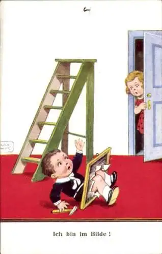 Künstler Ak Wills, John, Junge ist von Leiter gestürzt