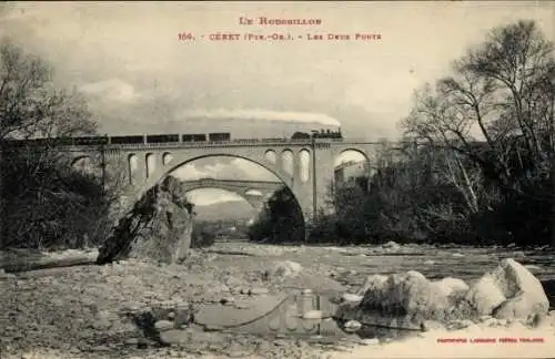 Ak Céret Pyrénées Orientales, Brücken Eisenbahn