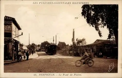 Ak Perpignan Pyrénées Orientales, Steinbrücke