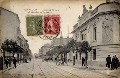 Ak Perpignan Pyrénées Orientales, Avenue de la Gare, Chambre de Commerce