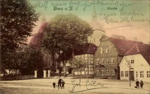 Ak Burg auf der Insel Fehmarn, Kirche, Fachwerkhaus, Platz