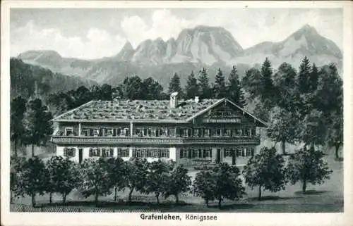 Ak Schönau am Königssee Oberbayern, Hotel Grafenlehen, Gebirge