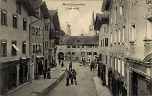 Ak Berchtesgaden in Oberbayern, Marktplatz, Gasthof zum Neuhaus, Turm