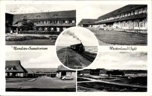 Ak Westerland auf Sylt, Nordsee-Sanatorium, Eisenbahn, Dampflok