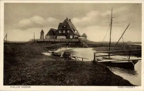 Ak Hallig Hooge in Nordfriesland, Kirchwerft