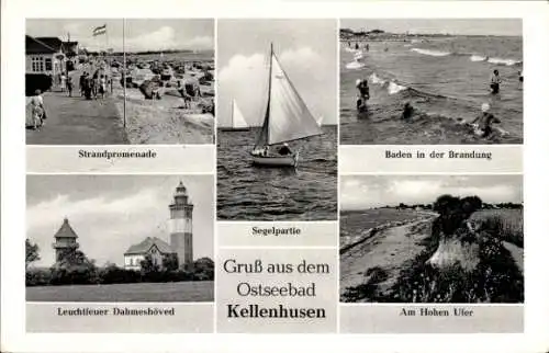 Ak Ostseebad Kellenhusen in Holstein, Leuchtturm, Leuchtfeuer, Strandpromenade, Segel