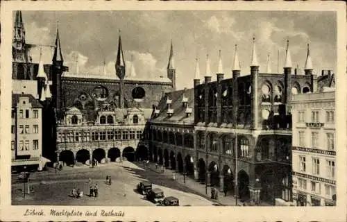 Ak Hansestadt Lübeck, Marktplatz, Rathaus