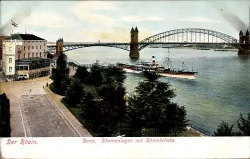 Ak Bonn am Rhein, Rheinanlagen mit Rheinbrücke