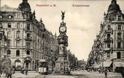 Ak Frankfurt am Main, Kaiserstraße, Uhr, Straßenbahn