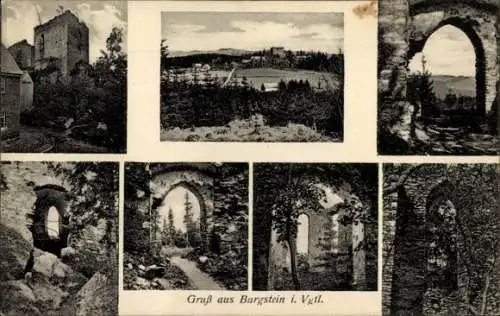 Ak Burgstein Weischlitz im Vogtland, Burgruine, Wald, Fensterbögen