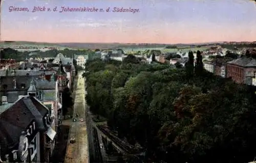 Ak Gießen an der Lahn Hessen, Blick von der Johanniskirche n. d. Südanlage