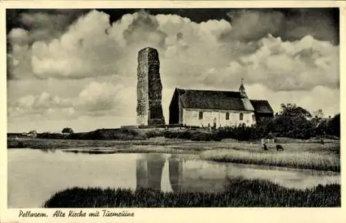 Ak Insel Pellworm Nordfriesland, Alte Kirche mit Turmruine