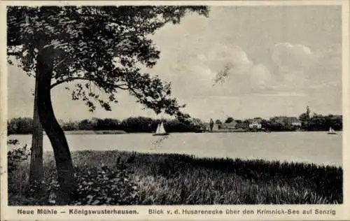 Ak Königs Wusterhausen in Brandenburg, Neue Mühle, Blick von der Husarenecke über Krimnick-See