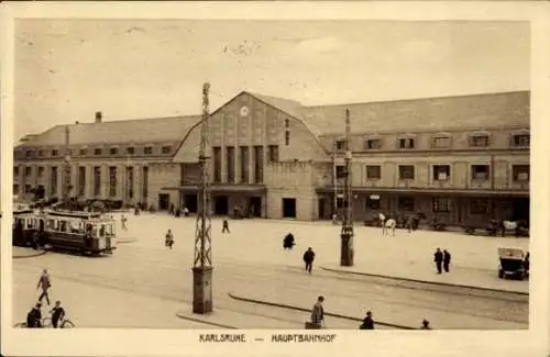 Ak Karlsruhe in Baden, Hauptbahnhof, Straßenbahn