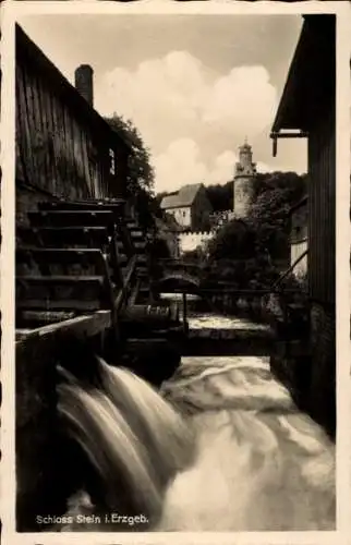 Ak Stein Hartenstein in Sachsen, Schloss Stein, Mühlrad