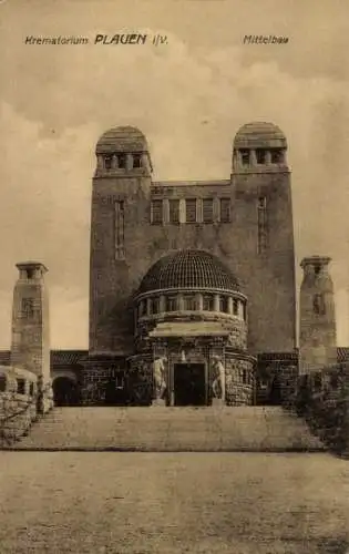 Ak Plauen im Vogtland, Krematorium, Mittelbau