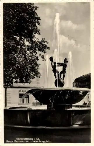 Ak Crimmitschau in Sachsen, Neuer Brunnen am Hindenburgplatz