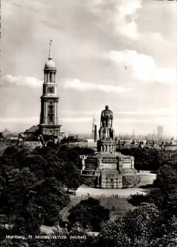 Ak Hamburg Mitte Neustadt, Michaeliskirche, Kirche St. Michaelis, Michel, Bismarckdenkmal