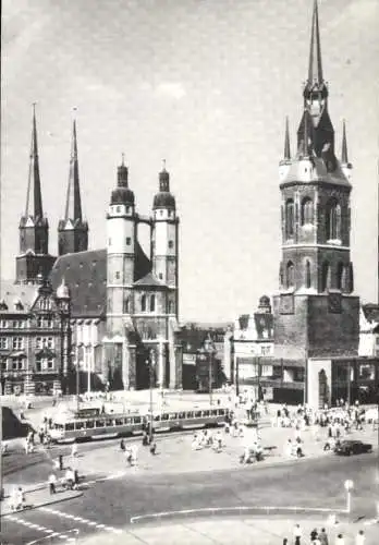 Ak Halle an der Saale, Marktplatz mit Marktkirche, Roter Turm