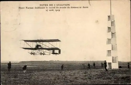 Ak Aviation Festival, Henri Farmen, Weltrekord, 27. August 1909