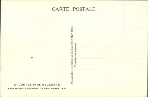 Ak Costes und Bellonte, Paris-New York Raid, 1-2. September 1930