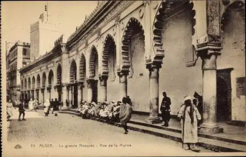 Ak Algier Alger Algerien, die Große Moschee, Rue de la Marine