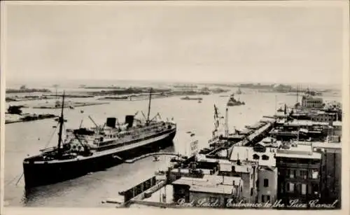 Ak Port Said Ägypten, Eingang zum Suezkanal, Dampfer