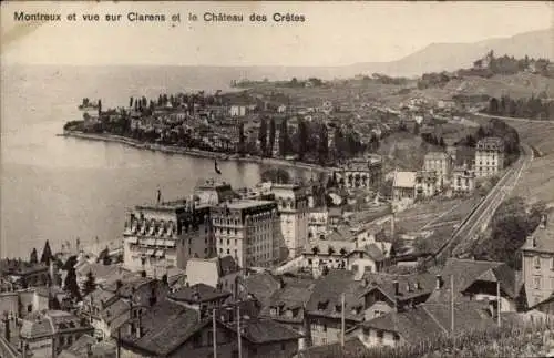 Ak Clarens Montreux Kanton Waadt, Blick auf die Stadt und das Château des Crêtes