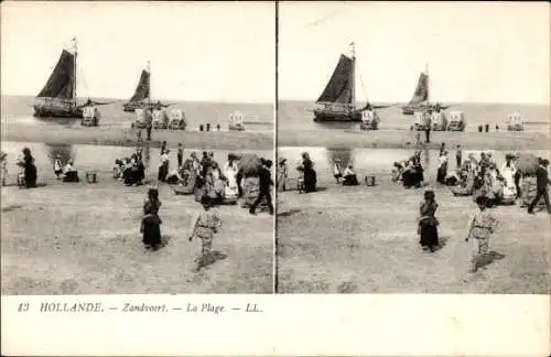 Stereo Ak Zandvoort Nordholland, Strand, Segelboote