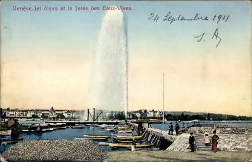 Ak Genf Genf Schweiz, Jet d’eau, Jetée des Eaux-Vives